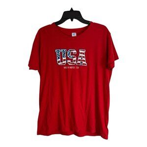 USA Womens Shirt Adult Size xl 16-18 Red Glitter Patriotic 2018 Short Sleeve